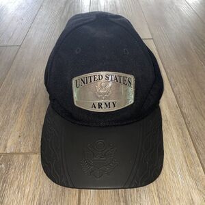 United States Army USA Leather Bill Hat Black Hook Loop Cap City Hunter